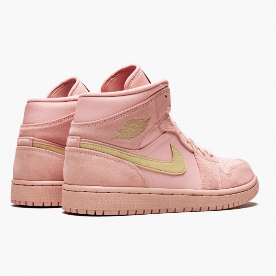 Air Jordan 1 Mid Coral Zlato 852542 600 Coral Stardust/Club Zlato AJ1 Černá Jordánské boty