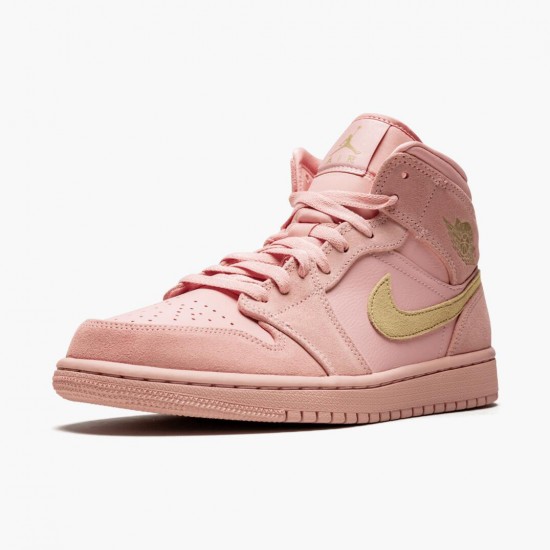 Air Jordan 1 Mid Coral Zlato 852542 600 Coral Stardust/Club Zlato AJ1 Černá Jordánské boty