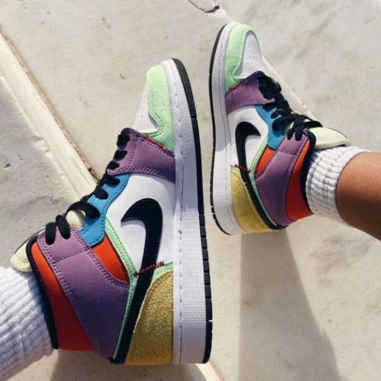 Nike Air Jordan 1 Mid SE Multicolor Bílý/Černá/Lightbulb/Team Ora CW1140 100 AJ1 Tenisky