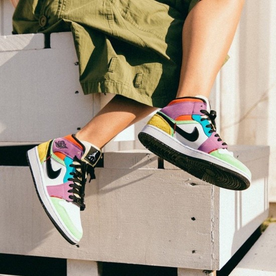 Nike Air Jordan 1 Mid SE Multicolor Bílý/Černá/Lightbulb/Team Ora CW1140 100 AJ1 Tenisky