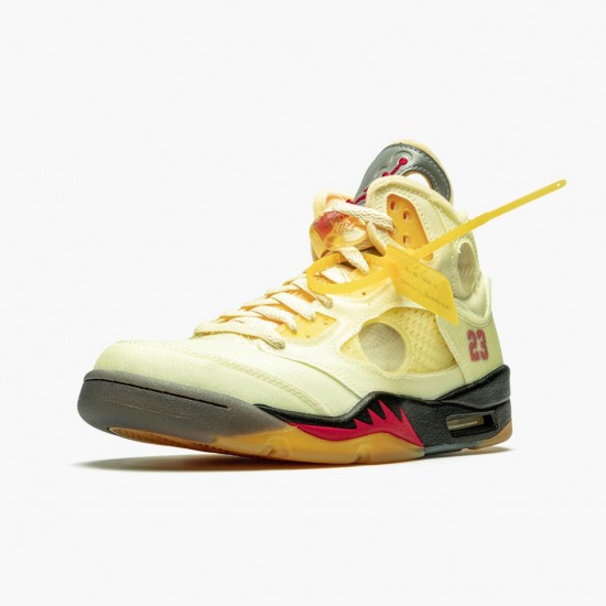 OFF-WHITE x Air Jordan 5 Retro Sail Pánské Sail/Fire Červené-Muslin-Černá DH8565 100 AJ5 Jordánské boty